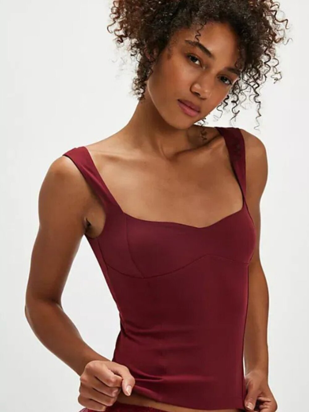 FREE PEOPLE SOMEWHERE SOMETIME CORSET STYLE SLEEVELESS TOP DEEP RED M